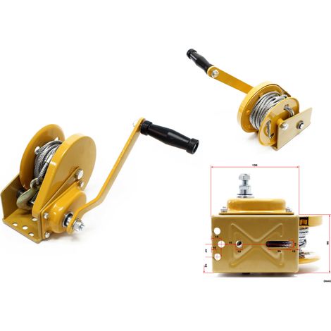Wiltec – Treuil manuel galvanisé 540kg – Frein automatique – 10m câble pour halage bateau, voiture, moto – Rapport de transmission 4.2:1