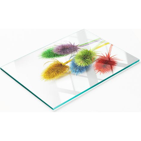 Tabla decorativa de vidrio con gr谩ficos para servir aperitivos, dise帽o de cardo, 80x52 cm.