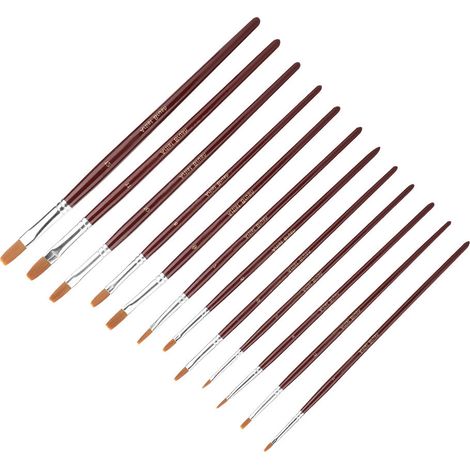Ensemble de 12 pinceaux en nylon bordeaux pour la peinture artistique (plats) (1/4)