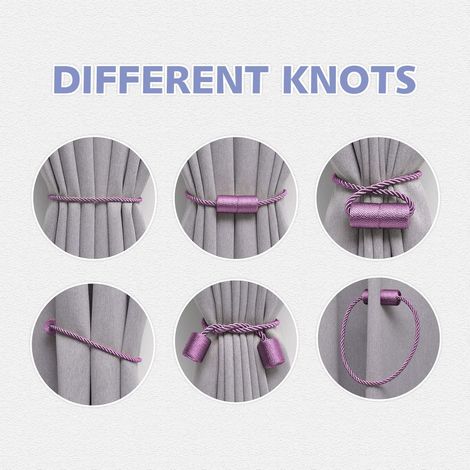 Lot de 2 embrasses magnétiques pour rideaux 40,6 cm - Tissées à la main - Cordons latéraux - Pour rideaux de fenêtre décoratifs à la maison et au bureau (Violet)