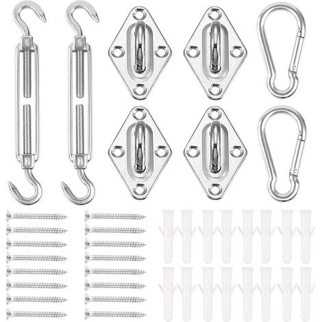 Kit de Fixation Voile D'ombrage, 40Pcs Acier Inoxydable Soleil Voile D'ombrage Kit Accessoires de Fixation pour Rectangle et Triangulaires Toile Voile d'ombrage Auvents (1/5)