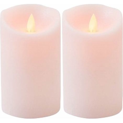 LED-Kerze/Säulenkerze – 2er-Set – rosa – H 12,5 x D 7,5 cm – Wachs – flackernde Flamme (1/2)