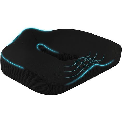 Coussin d'assise ergonomique, housse respirante et antidérapante, 44 x 39 x 13 cm, noir (1/5)