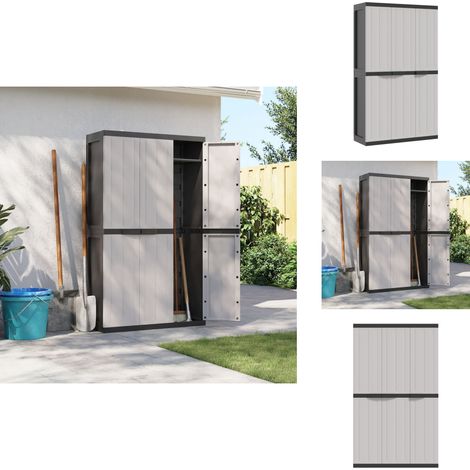 Gartenschrank Grau und Schwarz 97x37x165 cm PP - Gartenschrank - Außenaufbewahrung - Werkzeugschrank - Stauraum - Wetterfest