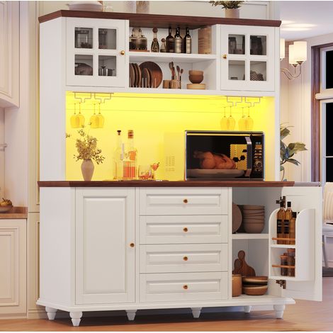 Aparador de cocina blanco 140 x 40 x 179,5 cm con LED RGB, OKMYHOME (1/5)