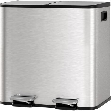Poubelle de cuisine 30L en inox – 2 compartiments 15L, pédale, couvercle à fermeture douce, tri des déchets efficace (1/5)