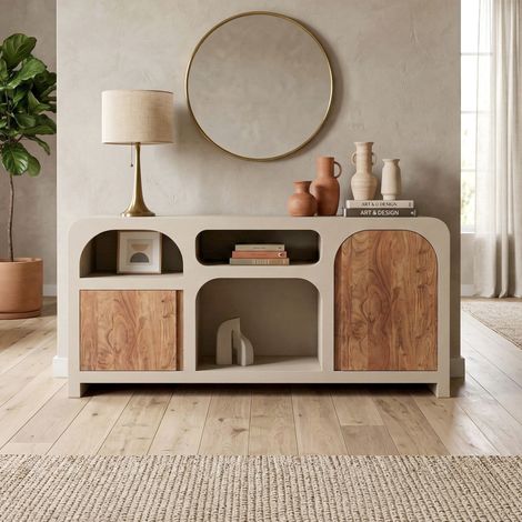 Buffet 2 portes 160x40x75cm en acacia et effet beton - BALBO (1/5)