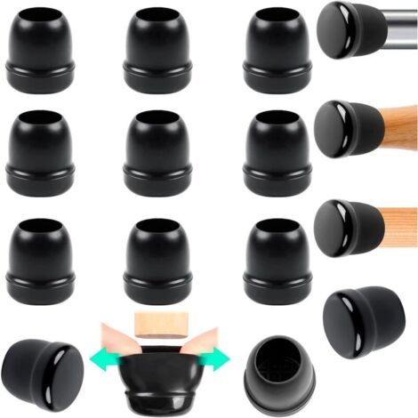 BUNTHAUS Embouts de pieds de chaise, 16 petits protège-pieds de chaise en silicone noir, patins de chaise de 20 à 28 mm pour moquette, patins combinant téflon et élastomère thermoplastique