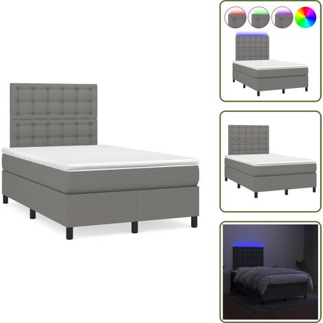 The Living Store Sommier à lattes de lit matelas LED gris foncé 120x190 cm tissu - Sommier Tapissier - Lit Double - Matelas Led - Éclairage LED - Têtière Ajustable (1/5)