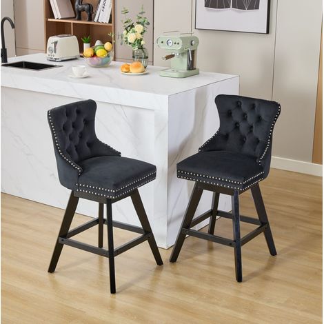 Taburete de bar giratorio FloraGrace, 54,4 x 44,5 x 97,5 cm, terciopelo negro (1/5)