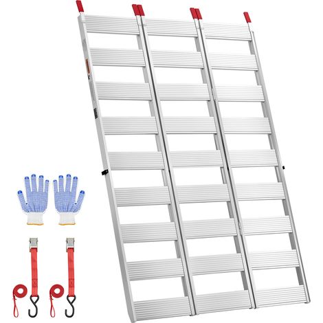 VEVOR Auffahrrampe Anhängerrampe Aluminium 1945 x 1260 mm Dreifach Klappbar, Verladerampe mit Gurten, Rutschfesten Gummiauflagen & 680 kg Tragfähigkeit, Laderampe für Pickups Motorräder Traktoren (1/5)