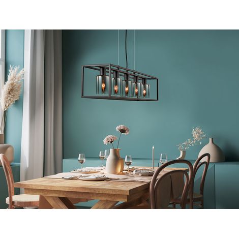 Pendelleuchte ISKA 5-flammig Schwarz mit Rauchglas, Breite 95cm (1/5)