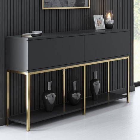 Modern Sideboard Anthrazit Lord 150x30x80 - Goldrahmen - Zwei