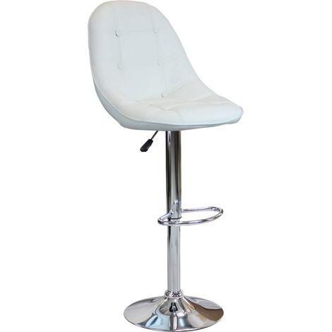 Sgabello in acciaio e ecopelle da interno bar con altezza regolabile Silver Round -  White