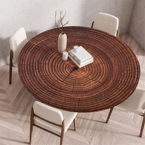Nappe ronde aspect bois, élastique, lavable, 80cm