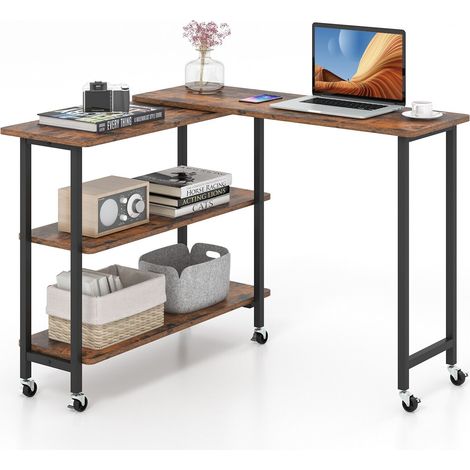COSTWAY L-shaped Mobile 360° Rotating Corner Computer Desk Laptop Computer PC Desk Home (1/5)