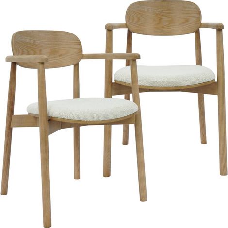 Chaise en bois de sapin et tissu écru Olia (lot de 2)