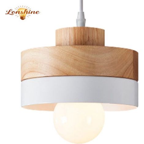 LONSHINE Moderne runde Pendelleuchte mit weißem Holz- und Metallschirm, E27-Fassung, Deckenleuchte für Esszimmer (1/5)