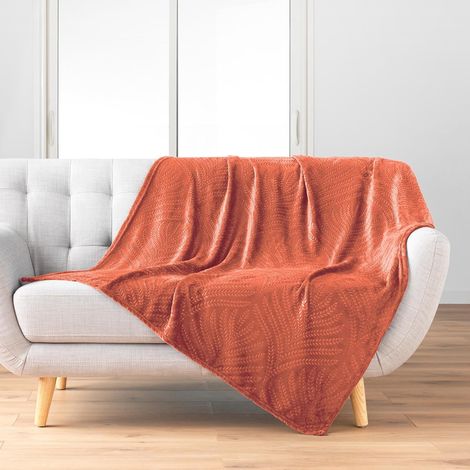 , Plaid (100 x 150 cm) Terracotta, Flanelle Relief Unie