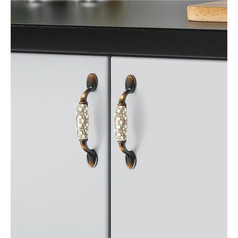 Lot de 2 poignées de meuble vintage en céramique, poignées de tiroir en alliage de zinc, entraxe de 96 mm, pour placard de cuisine.