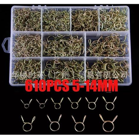 610pcs Clip À Ressort Tuyau Collier Serrage Durite Essence Serre-Joints À Tuyaux Colliers De 5mm, 6mm, 7mm, 8mm, 9mm, 10mm, 11mm, 12mm, 13mm, 14mm (1/4)
