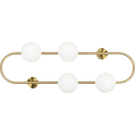 Lámpara de pared de metal dorado blanco 70 cm vidrio pantalla globo 4 luces Yango