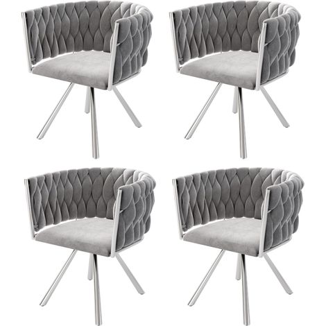 Sedia da pranzo girevole in velluto grigio, set da 4, gambe in metallo (1/5)