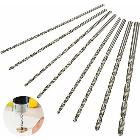 Set mit 8 verlängerten Spiralbohrern aus Hochgeschwindigkeitsstahl