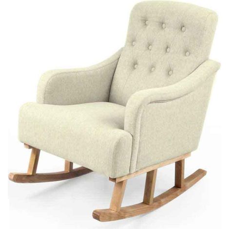 POLTRONA A DONDOLO IN TESSUTOTRAPUNTATA GAMBE IN LEGNO COLORE CREMA 62X65X85CM