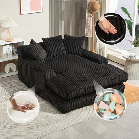 Méridienne 125x155x63 cm noire en velours côtelé avec 3 coussins et sans montage (1/5)