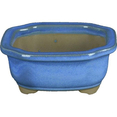 Vaso per bonsai Giapponese Morrisan rettangolare in gres smaltato azzurro 10,5x9x4,5 cm - B03-3-6A (1/4)