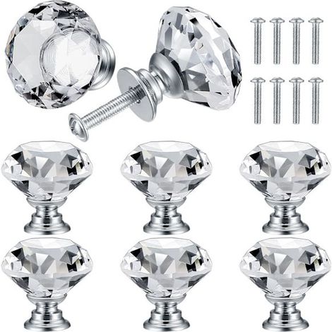 Lot de 8 poignées de porte en cristal, poignées diamant, poignées de meubles diamant, boutons de porte décoratifs, poignées de cuisine - 30 mm (1/5)