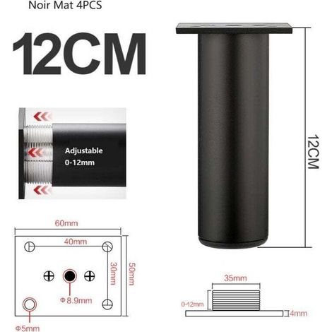 4 Pieds De Meubles Réglables Noir Mat , En Alliage D'aluminium 30x120 Mm, Pieds De Meuble Tv Pour Table Basse D'armoire, Pied De Support Pour Canapé De Meuble
