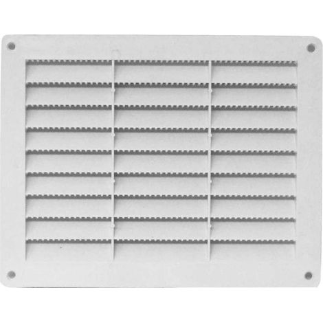 Grille de ventilation rectangulaire 200 x 150mm, Grille d'aération Polypropylène blanc avec système anti-insectes