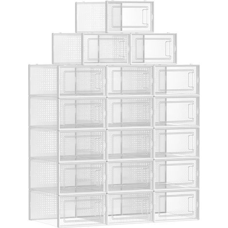 Set of 18 Shoe Boxes, Foldable, Transparent and White, For Size 44, Stackable Storage (1/5)