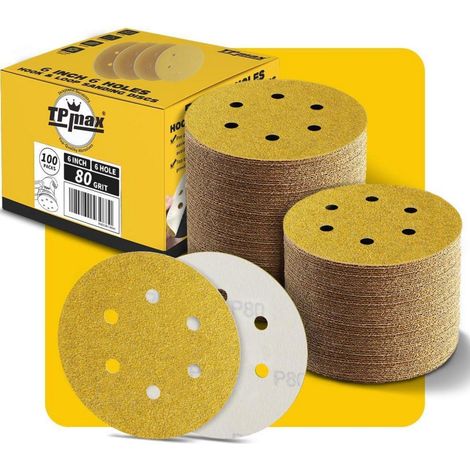 100x Schleifscheiben 150mm 6 Loch Klett P80 Körnung für Exzenterschleifer (1/5)