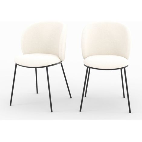 Lote de 2 sillas Bulle en tejido suave blanco, patas de metal negro