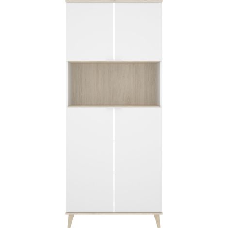 Küchenschrank 80x40x189 cm mattweiß und Natureiche mit vier Türen - Gubbio (1/5)