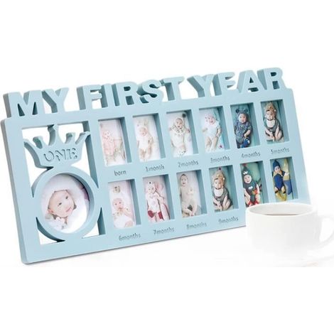 Kit d'affichage multi-photos - LX - Cadeau de naissance - Résine épaisse - Verre écologique - Bleu (1/4)