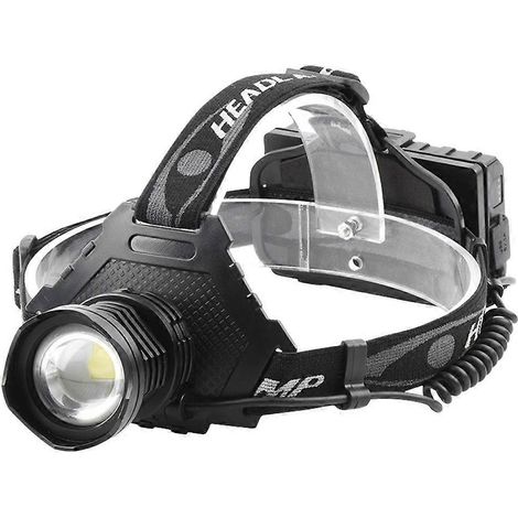 Lampe frontale LED rechargeable USB, ultra-lumineuse (2000 lumens), avec détecteur de mouvement, rétractable et orientable à 90°, 5 LED. (1/5)