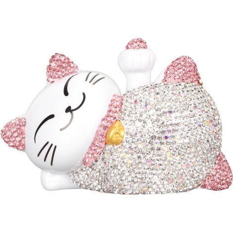 Chaton porte-bonheur solaire bras agitant statue créative décoration chat chanceux oreilles roses (1/5)