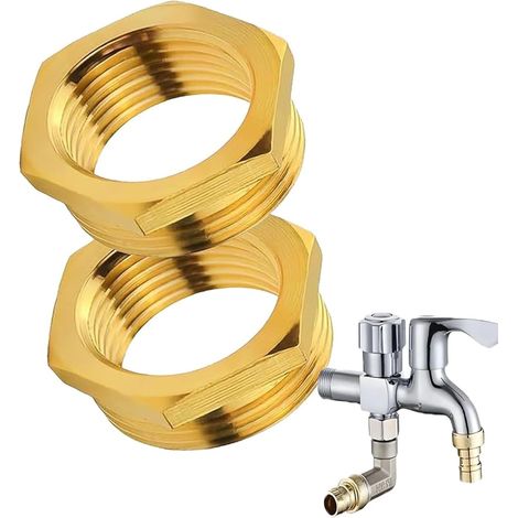 2 Pack 1" to 3/4" Reduction Adapter, Rubber Seal, Multi-purpose, Double Nipple 3/4" AG/IG, Heavy Duty Brass Adapter, Threaded Fitting for Gas Lines (1/5)
