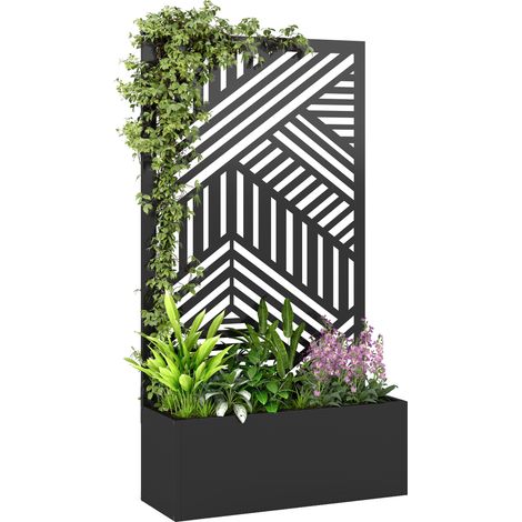 Outsunny Metal Garden Bed for Garden with Trellis, Raised Garden Bed