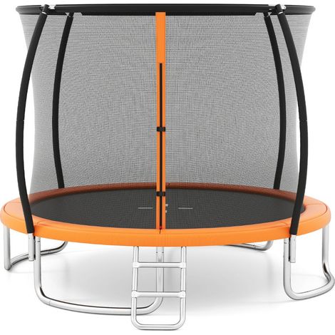 Trampolín de exterior de 305 cm con escalera y red de seguridad diseño robusto y resistente a la corrosión en acero galvanizado naranja 200014511