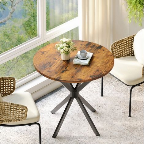 Tavolo da pranzo rotondo 80x80x75 cm, stile industriale, struttura a X, piedini regolabili, ferro e truciolare, marrone nero (1/5)