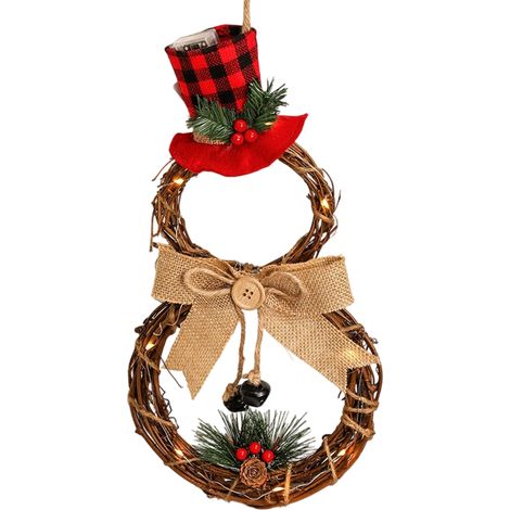 Couronne de Noël en rotin triangle, porte extérieure avec LED, mur fenêtre (1/5)