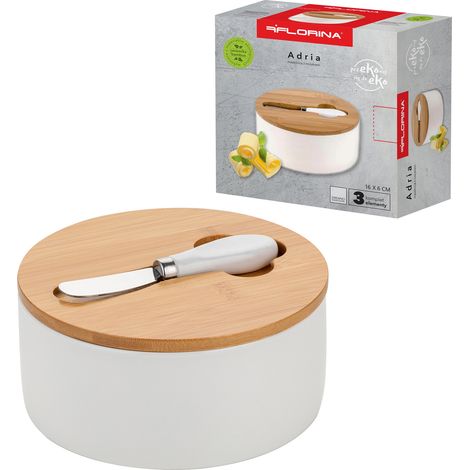 Burriera con coperchio in bambù e coltello Florina Adria 16x6 cm