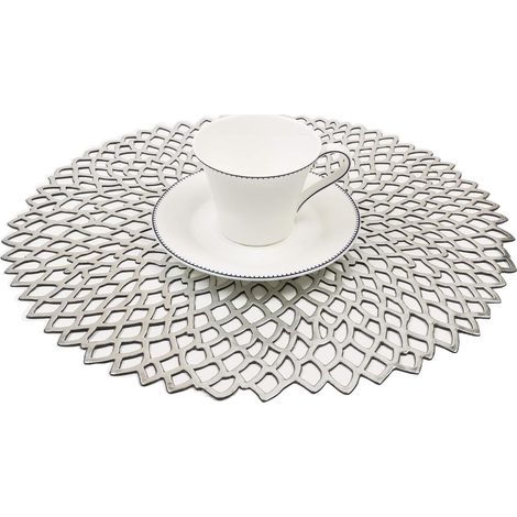 6 sets de table ronds en PVC, diamètre 38 cm, lavables, argenté, pour salle à manger et événements (1/5)