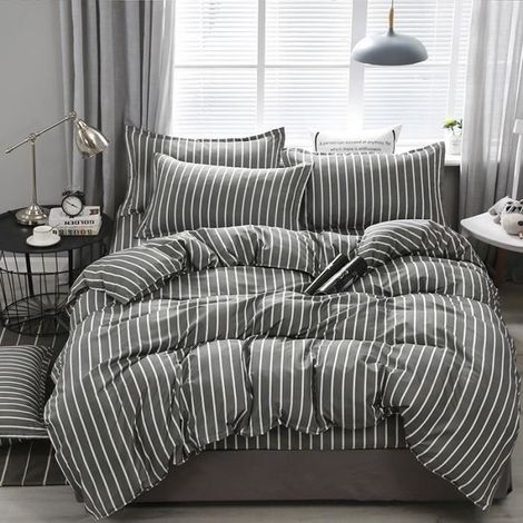 Parure de Lit Géométrique Stries, Housse de Couette 200x200 + 2 Taie d'oreiller 50x75, Linge de Lit - Ensemble de Literie, F (1/4)