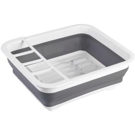 Egouttoir vaisselle pliable, égouttoir à vaisselle plastique, porte-couverts et support assiettes, plastique, 36,5x13x31 cm, blanc - gris (1/4)